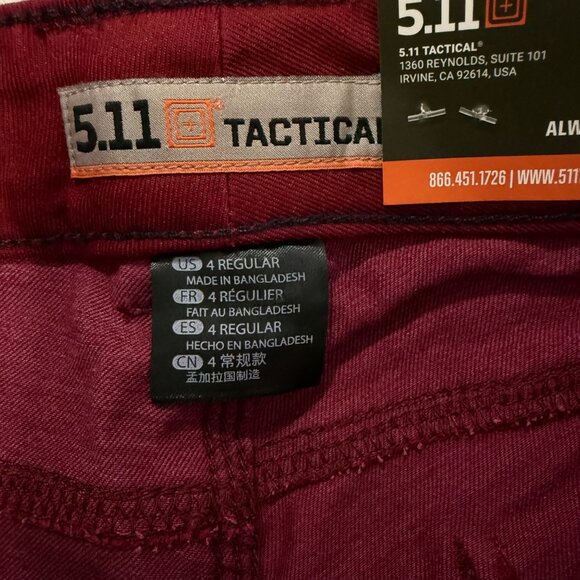 5.11‎ Tactical Women's Defender-Flex Maroon Pant Slim Fit Size 4 NWT - Picture 6 of 10